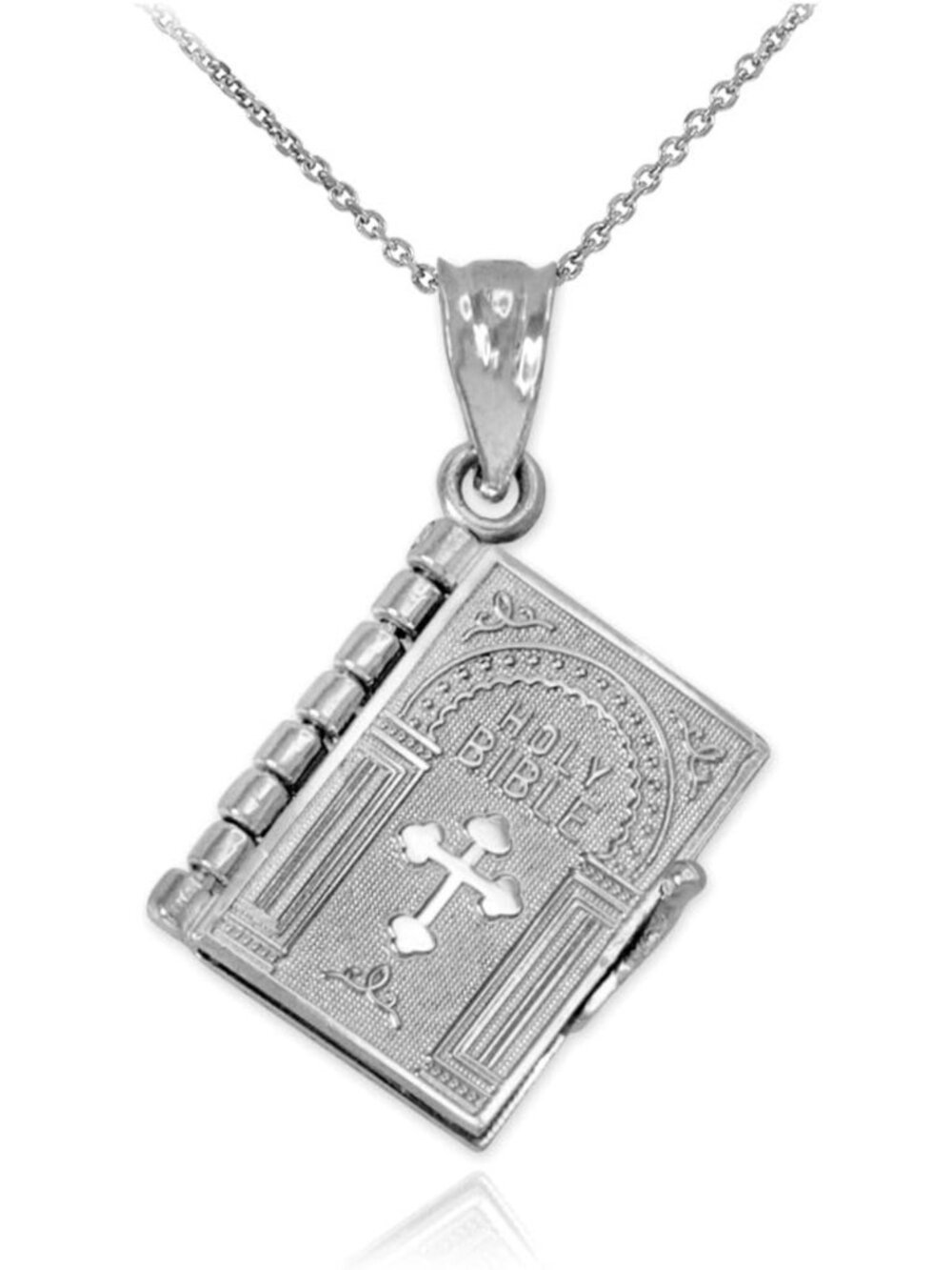 Sterling Silver 3D Holy Bible Pendant Necklace with Lord's Prayer - Religious